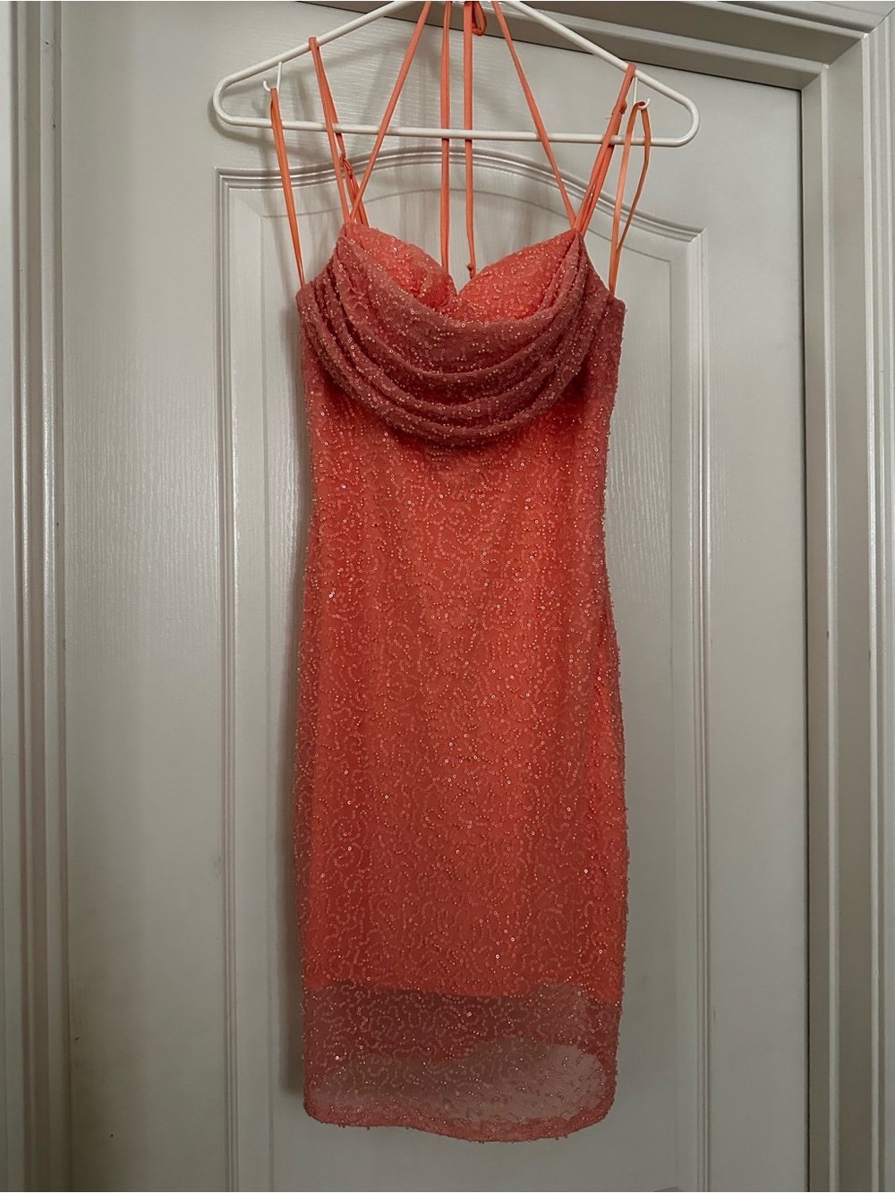 Windsor Coral Beaded Cowl Neck Mini Dress